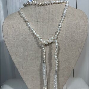 White Pearl Tie Necklace